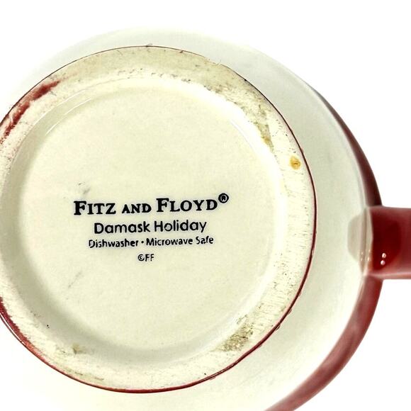 Fitz and Floyd Damask Holiday Red White Gold 4.5" Tall Coffee/Tea/Cup/Mug - Picture 5 of 7